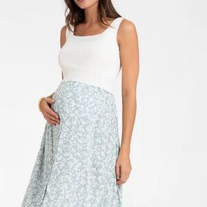 Seraphine Sage & White Floral A-Line Maternity Nursing Tank Dress Women’s US14